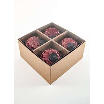 Serene Spaces Living Set of 4 Red Diamond Dimple Glass Ball Ornaments for Christmas Tree, Holiday D?...