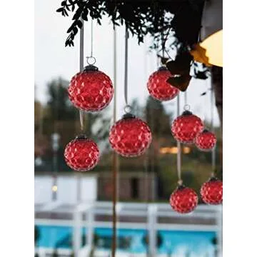 Elegant Red Diamond Dimple Glass Ornaments Set of 4 for Christmas