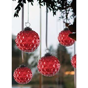 Elegant Red Diamond Dimple Glass Ornaments Set of 4 for Christmas