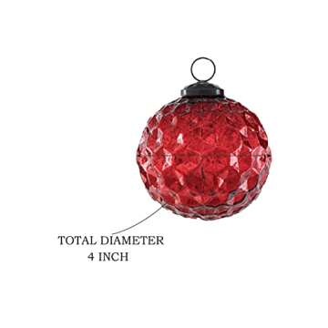 Elegant Red Diamond Dimple Glass Ornaments Set of 4 for Christmas