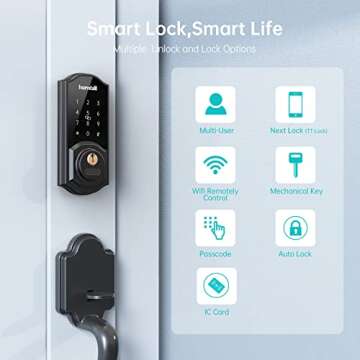 WiFi Smart Door Lock, Keyless Entry Door Lock, Hornbill Smart Lock for Home, Touchscreen Keypad Electronic Deadbolt Lock, Remote Control, Auto Lock