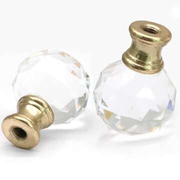Biaungdo 2 Pack Crystal Lamp Finial, Clear Lamp Finial Cap Knob Diamond Lamp Shade Finial Glass Lamp Screw Top Lamp Decoration for Lamp Shade, with 1/4-27 Inch Gold Base