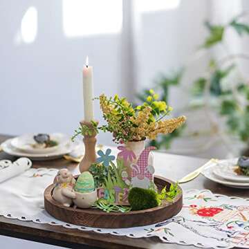 Hanobe Round Wood Candle Tray: Rustic Wooden Candle Holder Distressed Pillar Stand Farmhouse Tea Lig...