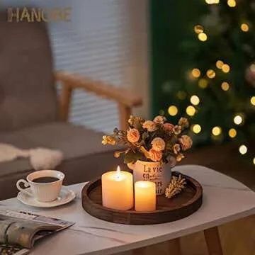 Hanobe Round Wood Candle Tray: Rustic Wooden Candle Holder Distressed Pillar Stand Farmhouse Tea Light Plate Base for Living Room Coffee Table Centerpiece for Kitchen Counter Bathroom Home Decor,11.8"