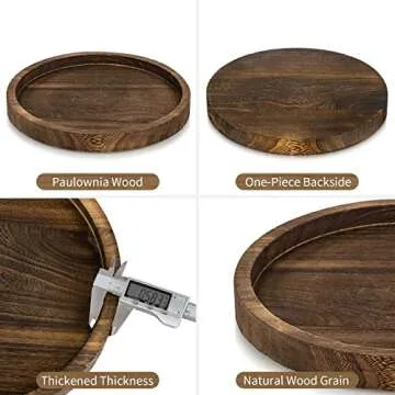 Hanobe Round Wood Candle Tray: Rustic Wooden Candle Holder Distressed Pillar Stand Farmhouse Tea Light Plate Base for Living Room Coffee Table Centerpiece for Kitchen Counter Bathroom Home Decor,11.8"