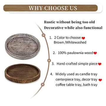 Hanobe Round Wood Candle Tray: Rustic Wooden Candle Holder Distressed Pillar Stand Farmhouse Tea Light Plate Base for Living Room Coffee Table Centerpiece for Kitchen Counter Bathroom Home Decor,11.8"