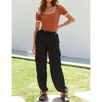 ZESICA Women's Square Neck Color Block T-shirt - Summer Chic