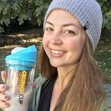 CRUNCHCUP Standard Blue - Portable Plastic Cereal Cups for Breakfast On the Go, To Go Cereal and Milk Container for your favorite Breakfast Cereals, No Spoon or Bowl Required