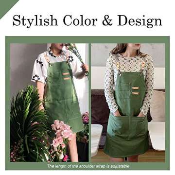 COOLYOUTH Cotton Apron for Men Women, Chef BBQ Grill Work Shop Aprons with Adjustable Strap, Valentines Day Gifts for Him and Her (Green)