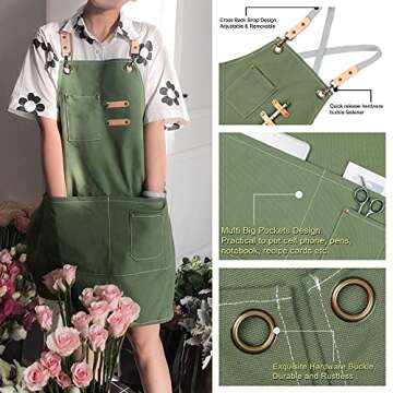 COOLYOUTH Cotton Apron for Men Women, Chef BBQ Grill Work Shop Aprons with Adjustable Strap, Valentines Day Gifts for Him and Her (Green)