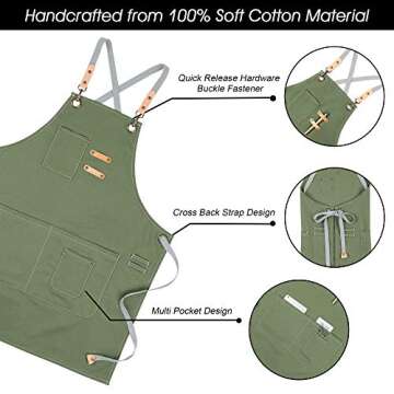 COOLYOUTH Cotton Apron for Men Women, Chef BBQ Grill Work Shop Aprons with Adjustable Strap, Valentines Day Gifts for Him and Her (Green)