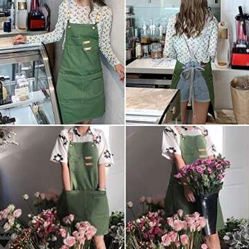 COOLYOUTH Cotton Apron for Men Women, Chef BBQ Grill Work Shop Aprons with Adjustable Strap, Valentines Day Gifts for Him and Her (Green)