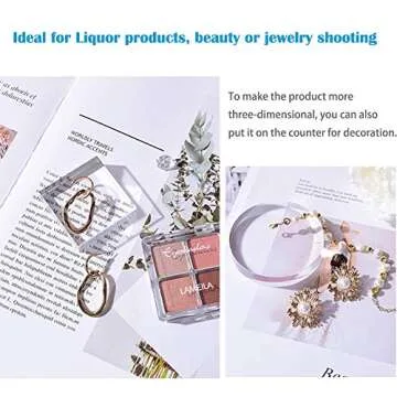Clear Polished Acrylic Square &Round Display Base Blockfor Jewelry Ring Stand Showcase Holder Flat Lay Photography Props，2 Pack