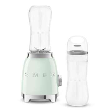 SMEG 50's Retro Style Personal Blender with Backlit Knob and Two BPA 600 ML Free Bottles PBF01PGUS P...