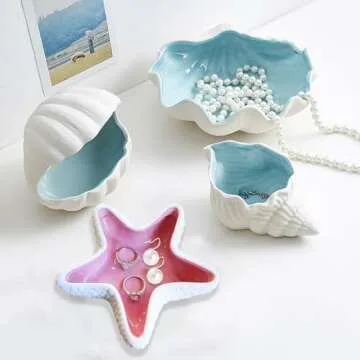 ZGRTZH Ceramic Starfish Jewelry Dish Tray Pink Shell Jewelry Holder Ring Holder Trinket Dish Ocean Coastal Decor Jewelry Plate Decorative Tray Key Bowl for Jewelry Christmas Home Room Beach Decor