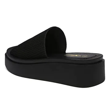 Athlefit Women's Slip On Platform Sandals Comfortable Open Toe Flatform Chunky Black Sandals Size 7