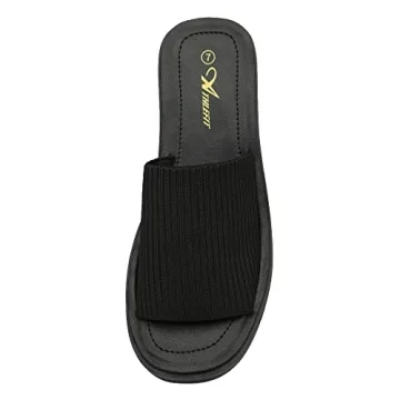 Athlefit Women's Slip On Platform Sandals Comfortable Open Toe Flatform Chunky Black Sandals Size 7