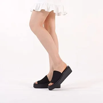 Athlefit Women's Slip On Platform Sandals Comfortable Open Toe Flatform Chunky Black Sandals Size 7