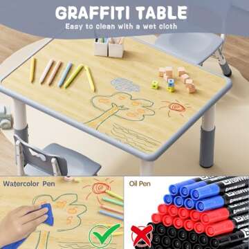 Brelley Kids Table and 2 Chairs Set - Adjustable, Safe Multi-Activity Furniture