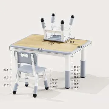 Brelley Kids Adjustable Table and Chairs for Ages 2-10