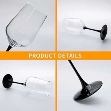 Elegant Ufrount Wine Glasses Set of 8 with Black Stem