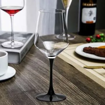 Elegant Ufrount Wine Glasses Set of 8 with Black Stem