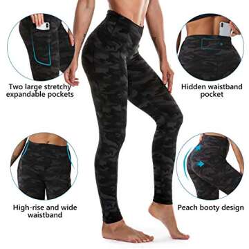 Ritiriko Women's Yoga Pants High Waisted Crop Workout Running Leggings with Side Pocketed Tummy Control