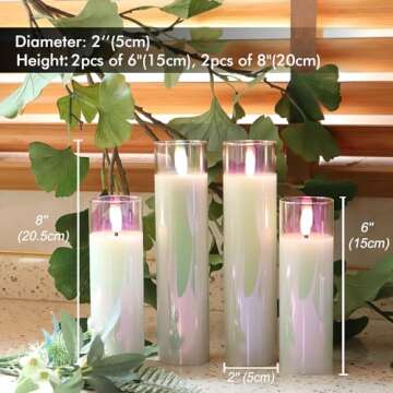 Rhytsing Glass Battery Operated LED Candles, White Slim Flameless Candles with Remote, Warm White Light, 8 Batteries Included - D 2‘’ - Set of 4 (Pearlescent)