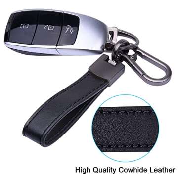 Wisdompro Genuine Leather Car Keychain, Universal Key Fob Keychain Leather Key Chain Holder for Men ...