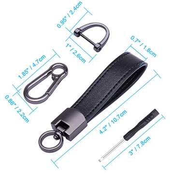 Wisdompro Genuine Leather Car Keychain, Universal Key Fob Keychain Leather Key Chain Holder for Men and Women, 360 Degree Rotatable, with Anti-lost D-ring, 3 Keyrings - Black (Carabiner Clip)