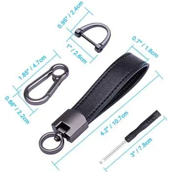 Wisdompro Genuine Leather Car Keychain, Universal Key Fob Keychain Leather Key Chain Holder for Men and Women, 360 Degree Rotatable, with Anti-lost D-ring, 3 Keyrings - Black (Carabiner Clip)
