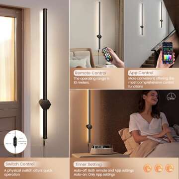 HOAWYEAH 42" Wall Sconces Set of Two, Dimmable Wall Mounted Lamp with 3 Lighting & RGB & Ambiance Mode, Switch & Remote & APP Control, 360° Rotation Plug in Wall Light for Living Room Bedroom Hallway
