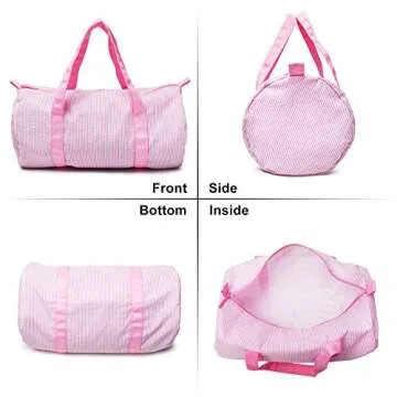 Gabigaba Kids Travel Overnight Bag Seersucker Carry On Lightweight Weekender Duffel Bag for Boys and Girls (Pink)