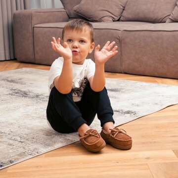 NORTY Size 3 Moccasin House Slippers for Kids- Slip-On Toddler Shoes for Boys and Girls - Suede - Runs True to Size - Baby Pink