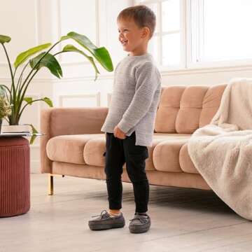 NORTY Size 3 Moccasin House Slippers for Kids- Slip-On Toddler Shoes for Boys and Girls - Suede - Runs True to Size - Baby Pink