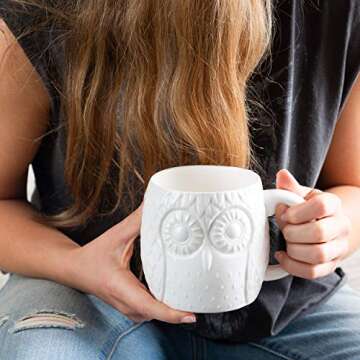 Oversized Embossed Owl Coffee or Tea Mug, 20 oz