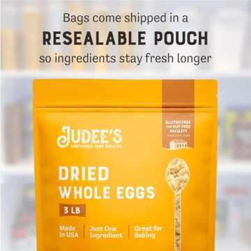 Judee’s Dried Whole Egg Powder 3 lbs - Baking Supplies - Delicious and 100% Gluten-Free - Great for Breakfast, Baking, and Camping Meals - Simplifies Outdoor Cooking Preparation