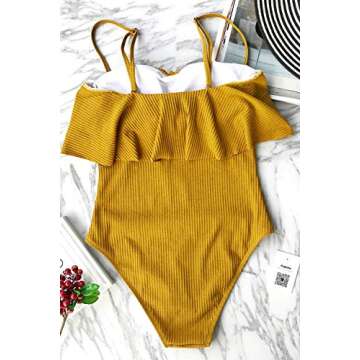 CUPSHE Women's Yellow Falbala with Lining Padding One Piece Swimsuits Beach Bathing Suit (L,Yellow Falbala)