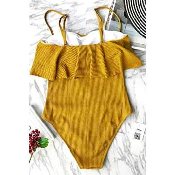 CUPSHE Women's Yellow Falbala with Lining Padding One Piece Swimsuits Beach Bathing Suit (L,Yellow Falbala)