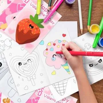 ANGOLIO Valentine' s Day Coloring Books for Kids 24Pcs Bulk Valentine's Sweet Dessert Activity Books DIY Mini Art Drawing Paper for Cupcake Doughnut Coloring Booklet for Classroom Party Favor Gifts