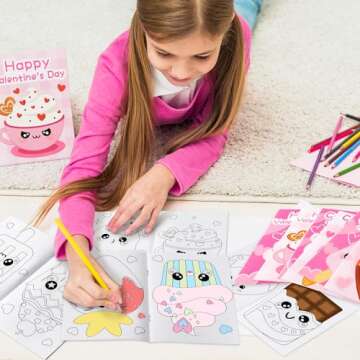 ANGOLIO Valentine' s Day Coloring Books for Kids 24Pcs Bulk Valentine's Sweet Dessert Activity Books DIY Mini Art Drawing Paper for Cupcake Doughnut Coloring Booklet for Classroom Party Favor Gifts