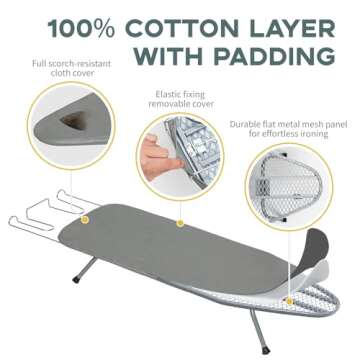 Metal Foldable Tabletop Ironing Board with Iron Rest, Portable Ironing Board Small with Heat Resista...