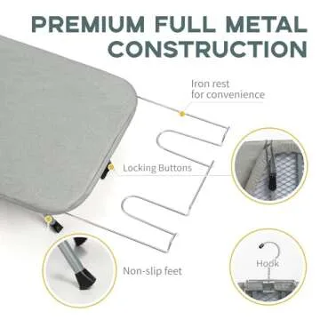 Metal Foldable Tabletop Ironing Board with Iron Rest, Portable Ironing Board Small with Heat Resistant Cotton Cover, RAINHOL Mini Iron Board for Small Space and Travel, 31"x12", Gray