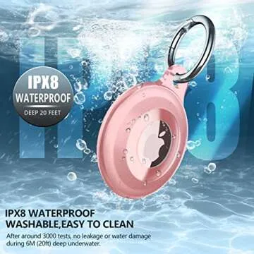 2 Pack IPX8 Waterproof AirTag Keychain Holder Case, Lightweight, Anti-Scratch, Easy Installation,Soft Full-Body Shockproof Air Tag Holder for Luggage,Keys, Dog Collar-Pink