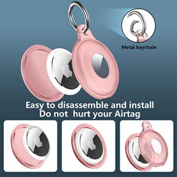 2 Pack IPX8 Waterproof AirTag Keychain Holder Case, Lightweight, Anti-Scratch, Easy Installation,Soft Full-Body Shockproof Air Tag Holder for Luggage,Keys, Dog Collar-Pink