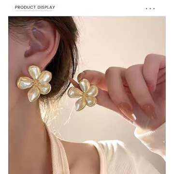 Gold Flower Earrings Large Flower Stud Earrings Flower Statement Earrings Boho Golden Earrings Studs Chic Vintage Chunky Floral Earrings for Women Flower Jewelry Gift