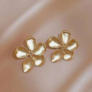 Gold Flower Earrings Large Flower Stud Earrings Flower Statement Earrings Boho Golden Earrings Studs Chic Vintage Chunky Floral Earrings for Women Flower Jewelry Gift