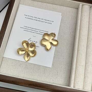 Gold Flower Earrings Large Flower Stud Earrings Flower Statement Earrings Boho Golden Earrings Studs Chic Vintage Chunky Floral Earrings for Women Flower Jewelry Gift