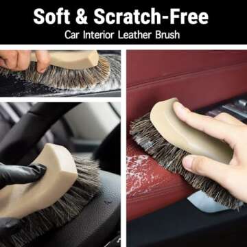 YeewayVeh Leather Cleaning Brush, Long Bristle Horse Hair Car Cleaning Brush for Car Interior Leather Seat and Home Furniture