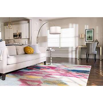 Unique Loom Estrella Collection Modern Abstract Area Rug in Pink & Ivory
